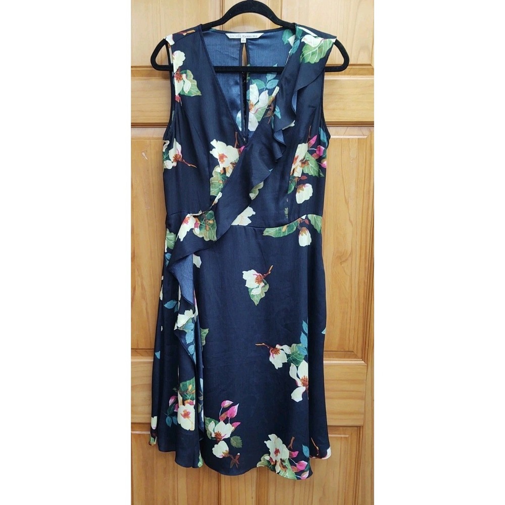 Rachael Rachael Roy Women's L Fit & Flare Ruffle Detail Lined Skirt Navy Dress